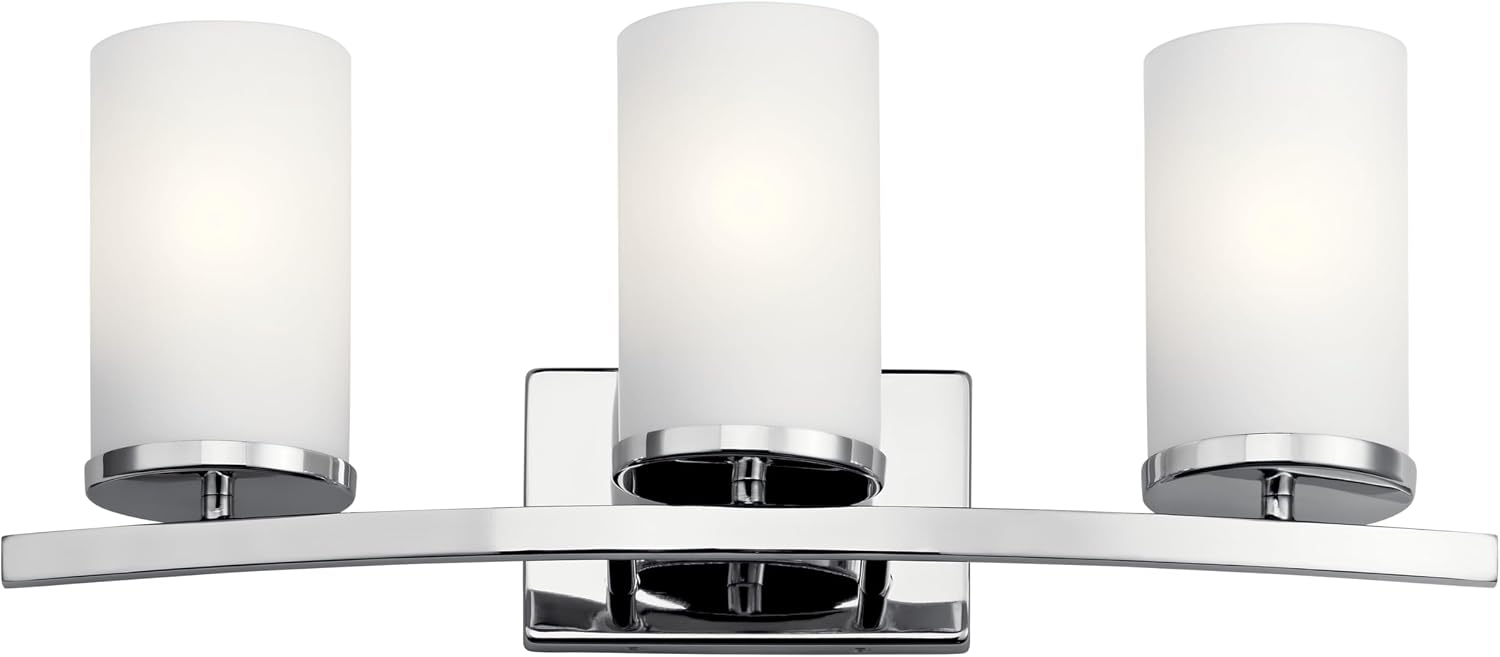 Kichler Crosby 23' Vanity Light in Chrome, 3-Light Contemporary Bathroom Light with Satin Etched Cased Opal Glass, (23' L x 8.75' H), 45497CH