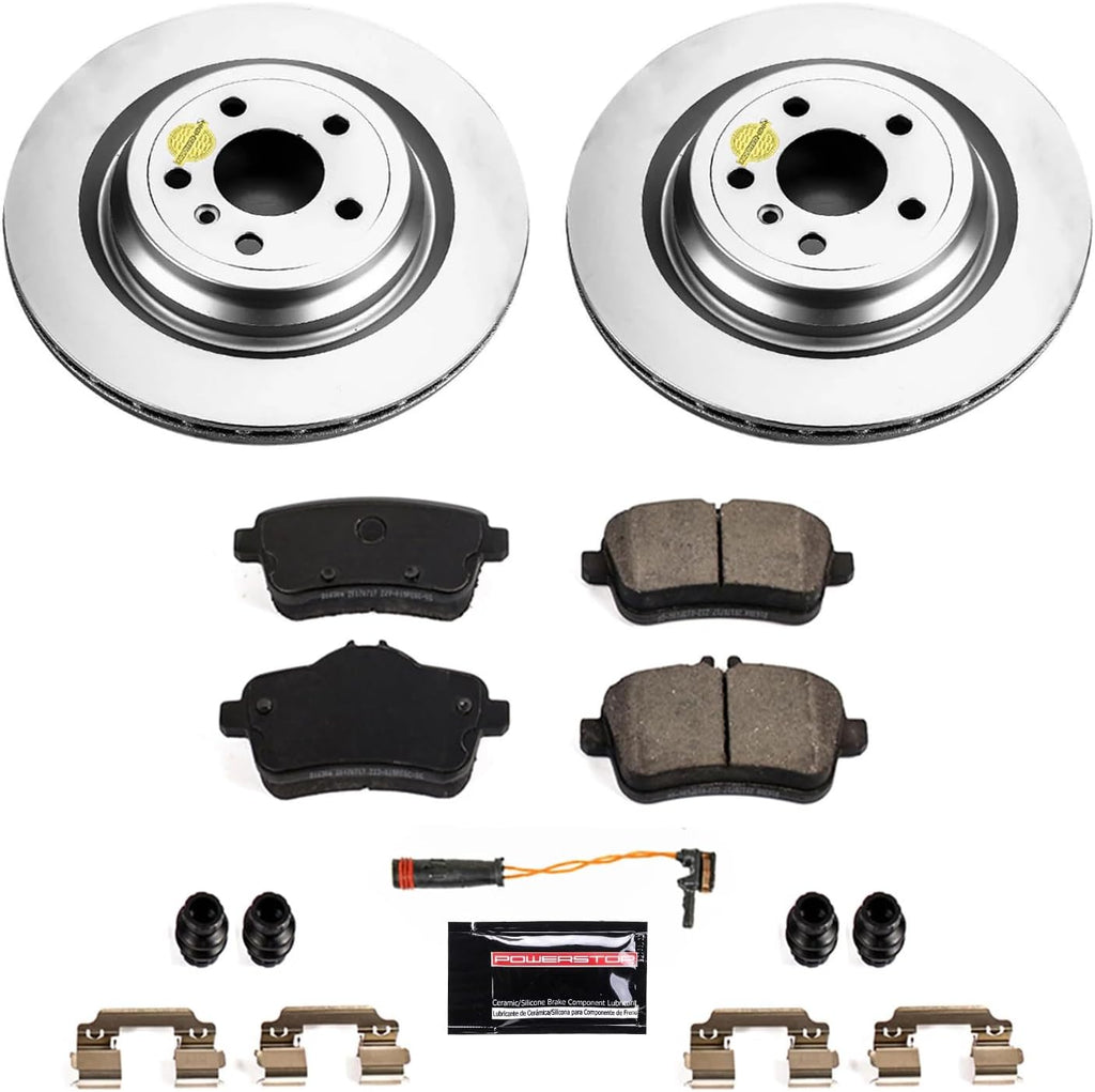 PowerStop Rear Brake Kit for Mercedes-Benz GLE300d 2016-17 |GLE350 2016-18 |GLE400 2016-17 |GLE400 2019 - Fully-Coated Disc Rotors with Z23 Carbon-Fiber Ceramic Brake Pads Upgrade, CRK7438