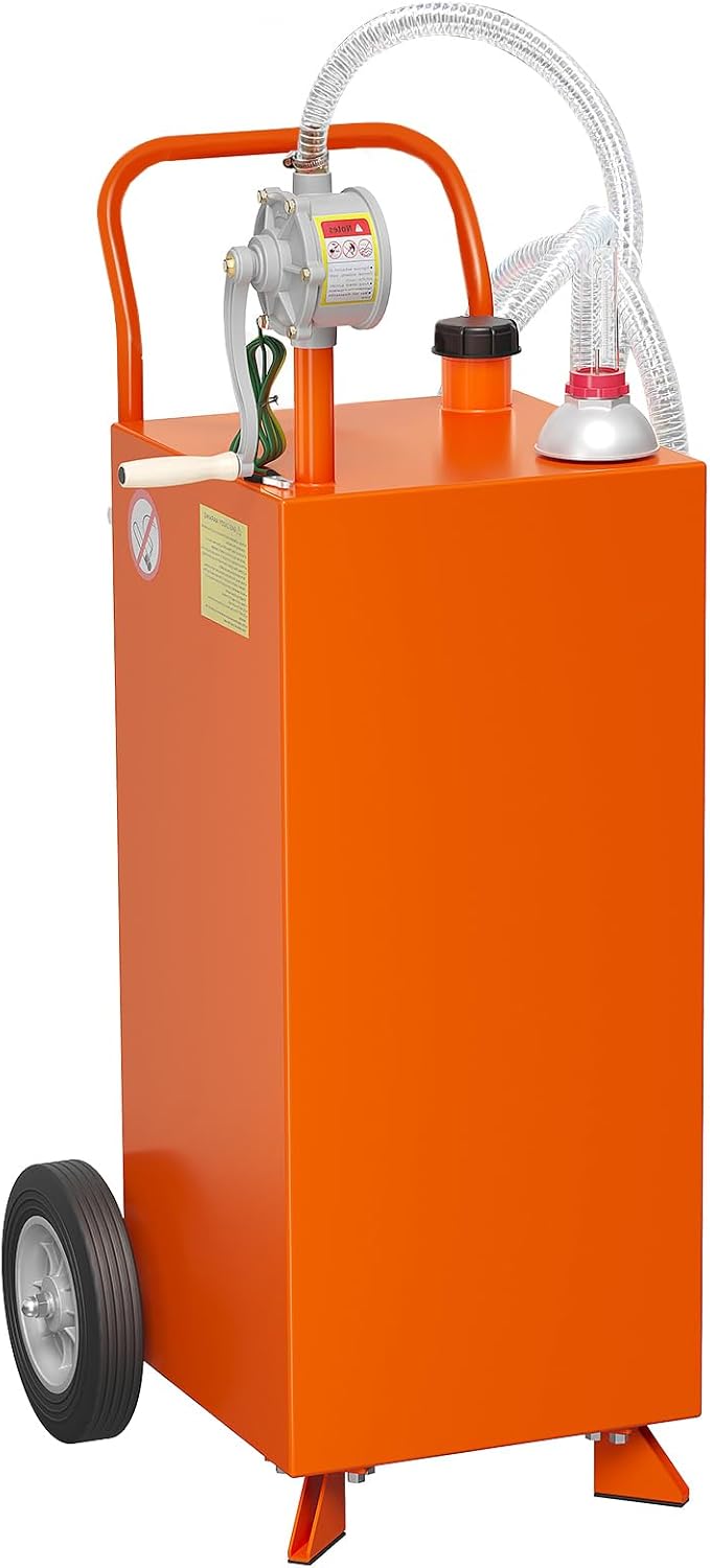 35 Gallon Fuel Caddy,Fuel Storage Tank with Manual Transfer Pump,Gasoline Diesel Fuel Container for Cars, Lawn Mowers, ATVs, Boats, More, Orange