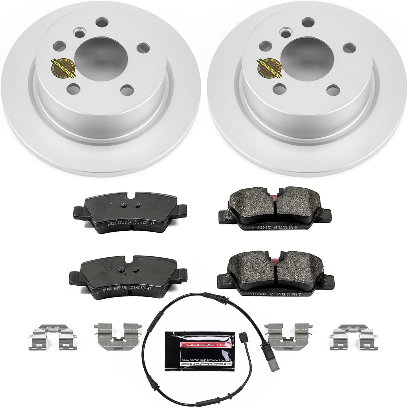PowerStop Rear Brake Kit for Mini Cooper 2014-24 - Fully-Coated Disc Rotors with Z23 Carbon-Fiber Ceramic Brake Pads Upgrade, CRK7750