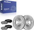 AutoShack Front Brake Rotors & Ceramic Pads for Ford, Edge 2007-2014, AWD FWD L4 2.0L V6 3.5L 3.7L - Silver Zinc Coated Drilled & Slotted - SilverShield Pro - 12.6' (320 mm), 5-Lug