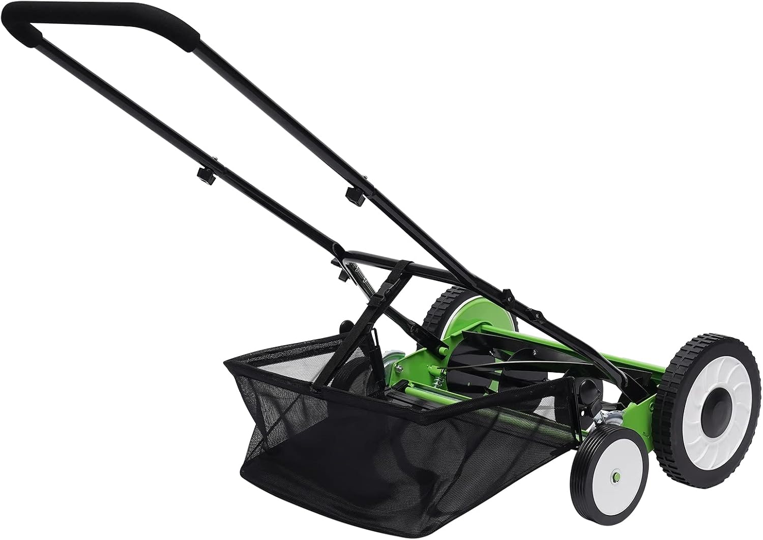 16 Inch 5-Blade Push Reel Lawn Mower with Grass Catcher Manual Push Mower with Adjustable Cutting Height 2.5 Inch Max, 4 Wheels Reel Mower for Small Yards Lawn Area (16 Inch)