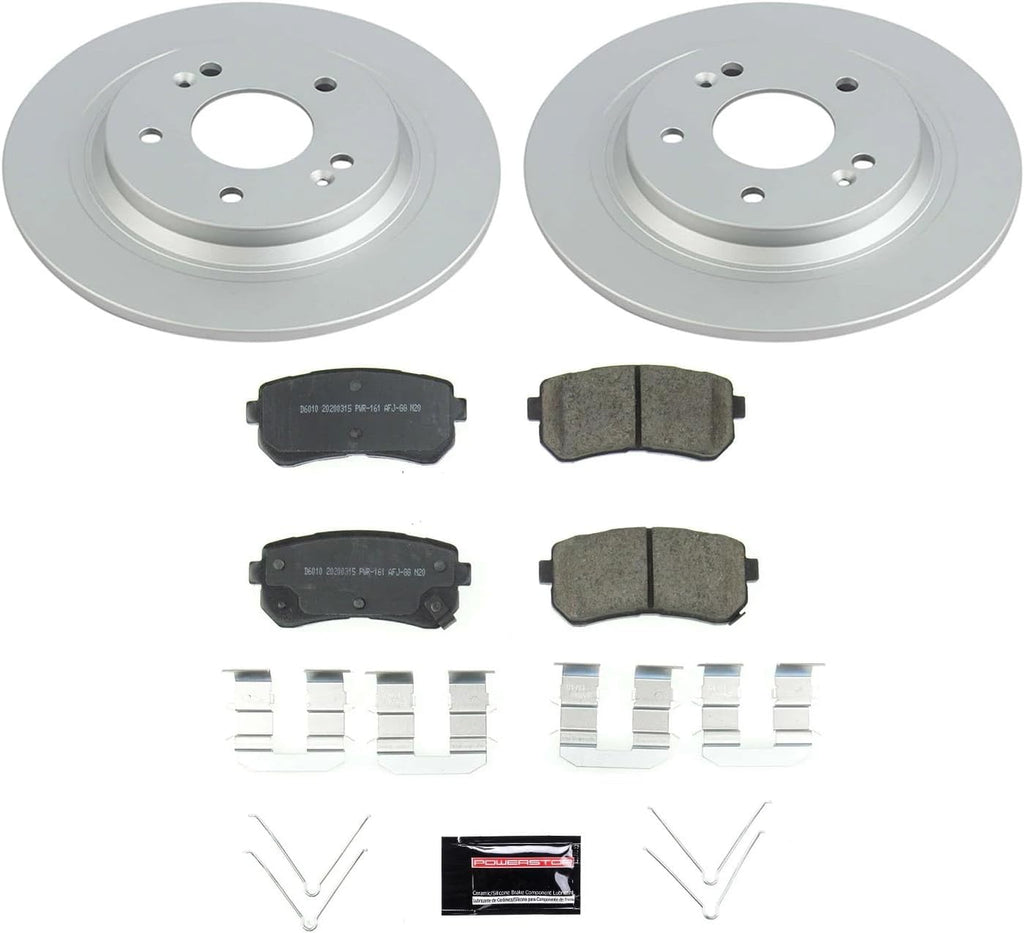 PowerStop Rear Brake Kit for Hyundai Kona 2018-23 | Kia Seltos 2021-23 - Fully-Coated Disc Rotors with Z17 Ceramic Brake Pads Replacement, CRK8306