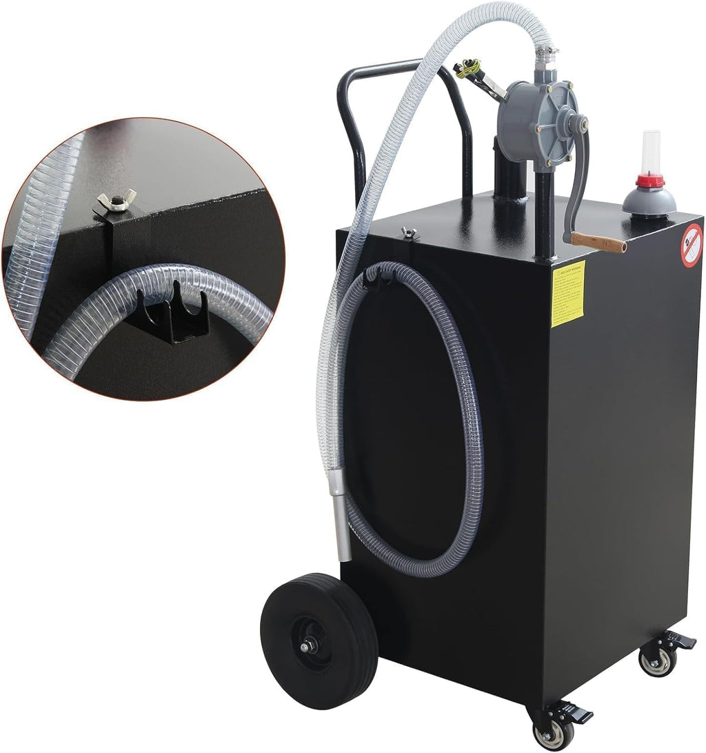 45 Gallon Portable Gas Caddy Fuel Storage Tank, Fuel Storage Tank With Manual Transfer Pump, Flat-Free Wheels, Heavy Duty Gas Can With Hose for Car, Truck, ATV, Boat, Lawn Mower Red