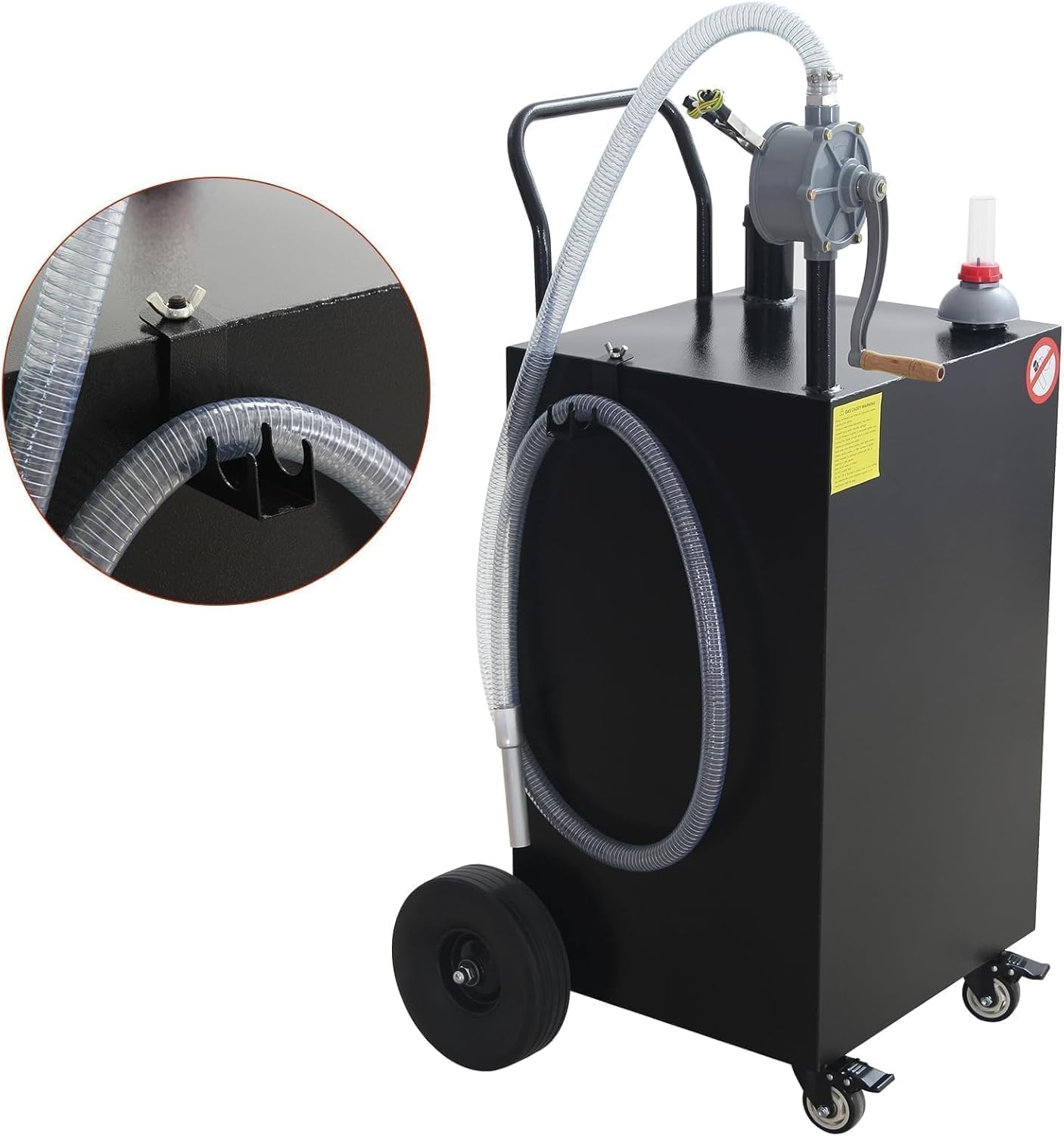 45 Gallon Portable Gas Caddy Fuel Storage Tank, Fuel Storage Tank With Manual Transfer Pump, Flat-Free Wheels, Heavy Duty Gas Can With Hose for Car, Truck, ATV, Boat, Lawn Mower Red