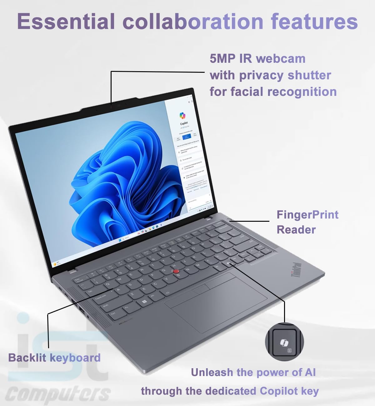 Lenovo ThinkPad T14 Gen 5 Business AI PC Laptop (14' FHD+ Touchscreen, Intel 12-Core Ultra 7 155U (> i7-1355U), 64GB DDR5, 2TB SSD) 5MP IR Webcam, 2x Thunderbolt 4, Fingerprint, Backlit KB, Win 11 Pro