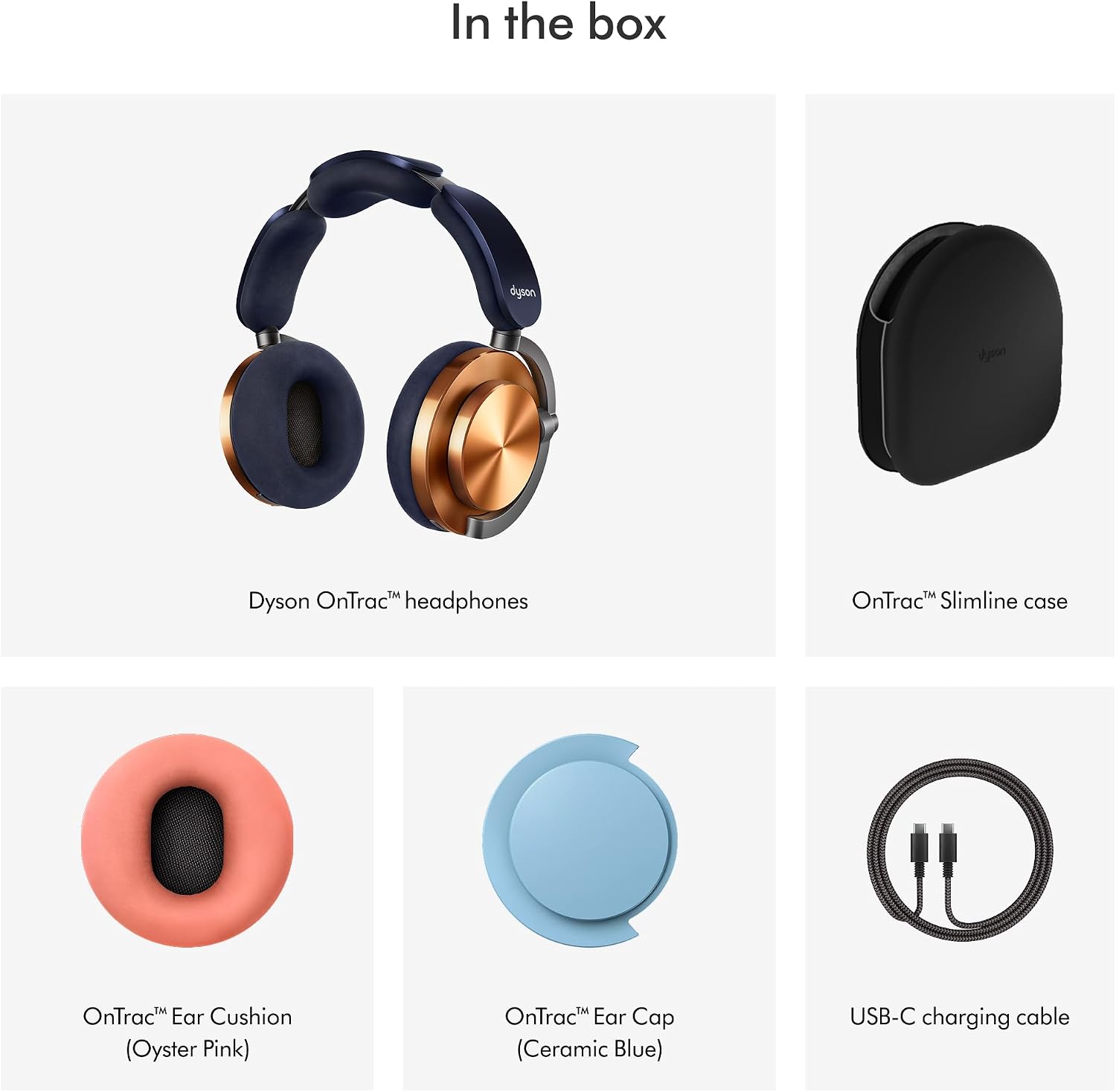 Dyson Bundle OnTrac™ Over Ear Wireless Headphones in CNC Copper with Oyster Pink Ear Cushions + Ceramic Blue Ear Caps - Noise Cancelling, Up to 55 Hours Battery Life(2), Customizable