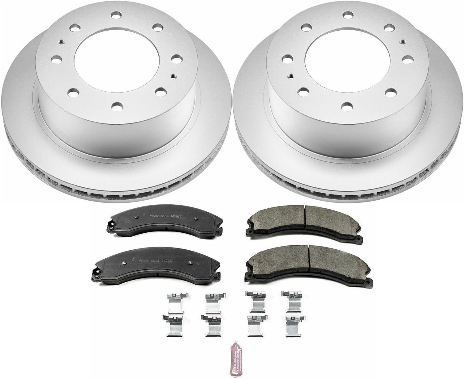 PowerStop Rear Brake Kit for Chevrolet Silverado 2500 HD 2015-19 |Suburban 3500 HD 2016-19 |GMC Sierra 2500 HD 2015-19 - Fully-Coated Disc Rotors with Z17 Ceramic Brake Pads Replacement, CRK6993