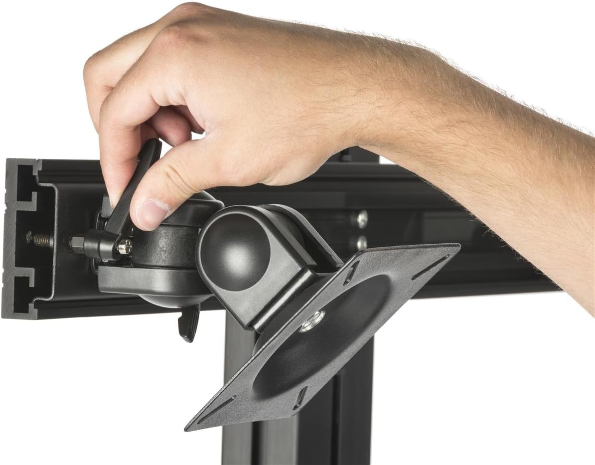 Displays2go Sit Stand Workstation, Dual Monitor Mount, Locking Wheels with CPU Holder (LPGPCRTB2H)