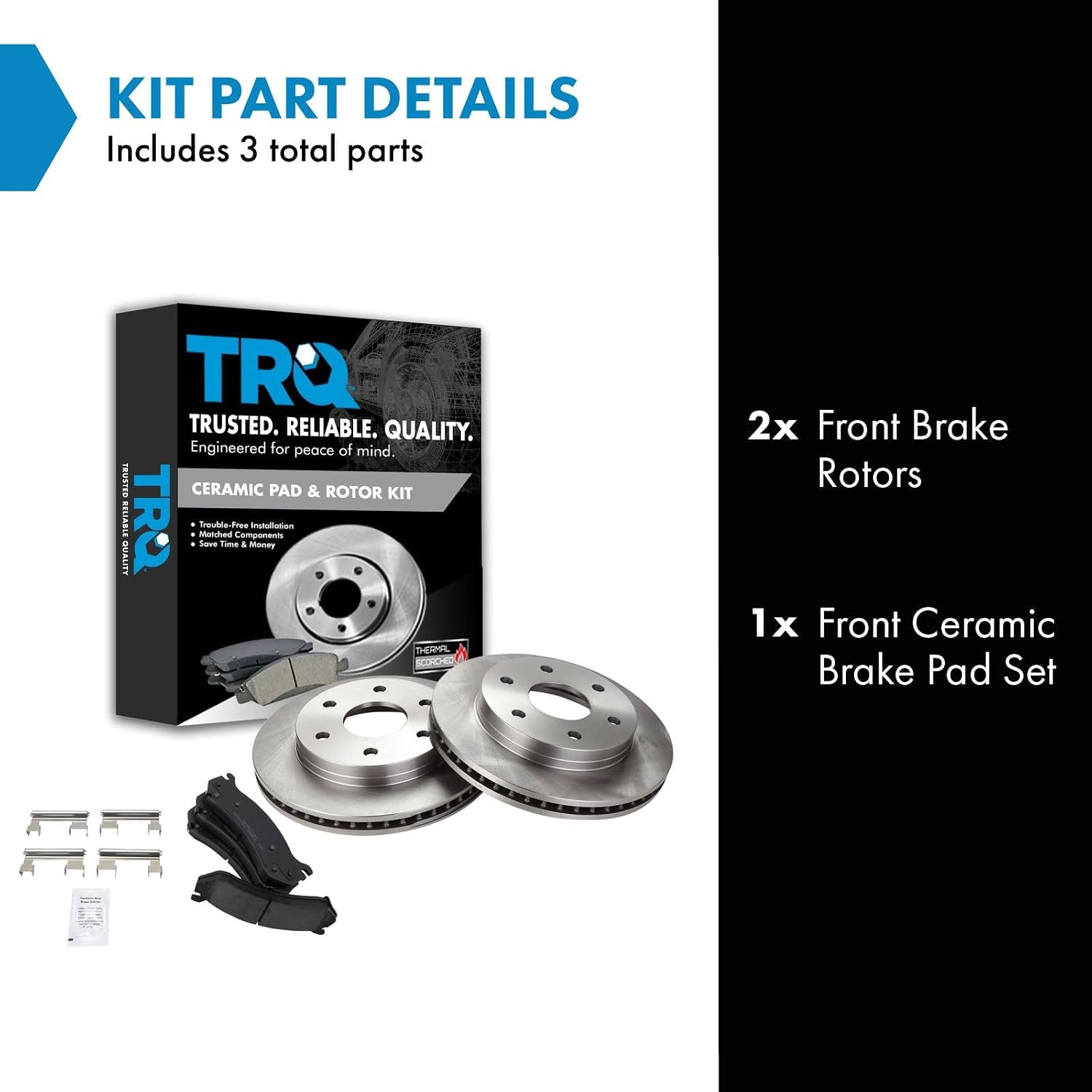 TRQ Front Brake Pad & Rotor Set Ceramic Compatible with 1999-2007 Chevy Silverado 2000-2006 Suburban Tahoe Yukon 2001-2006 GMC Sierra 2003-2005 Safari Astro 2002-2006 Cadillac Escalade Avalanche
