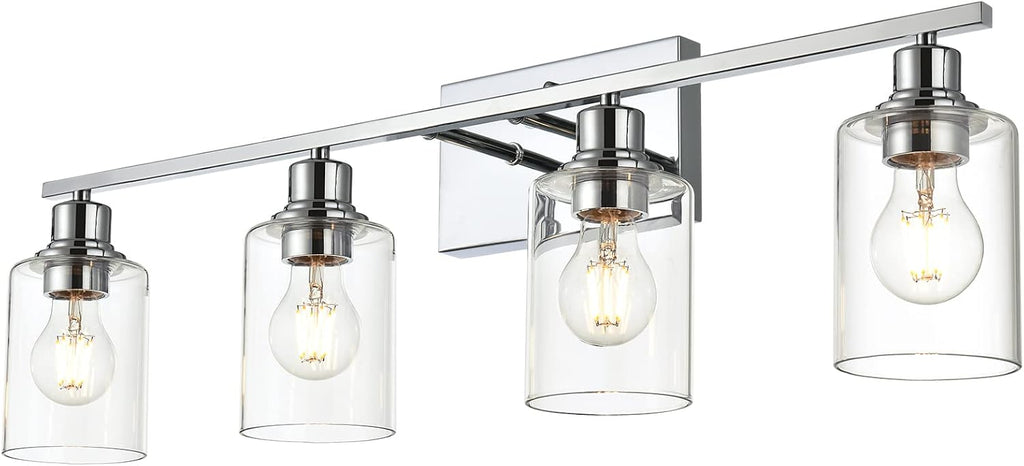 Vanity Light Fixtures,4-Light Indoor Modern Chrome Finish Bathroom Lighting Over Mirror with Clear Glass Shade Metal Base Wall Mounted Lamp for Vanity Table, Living Room
