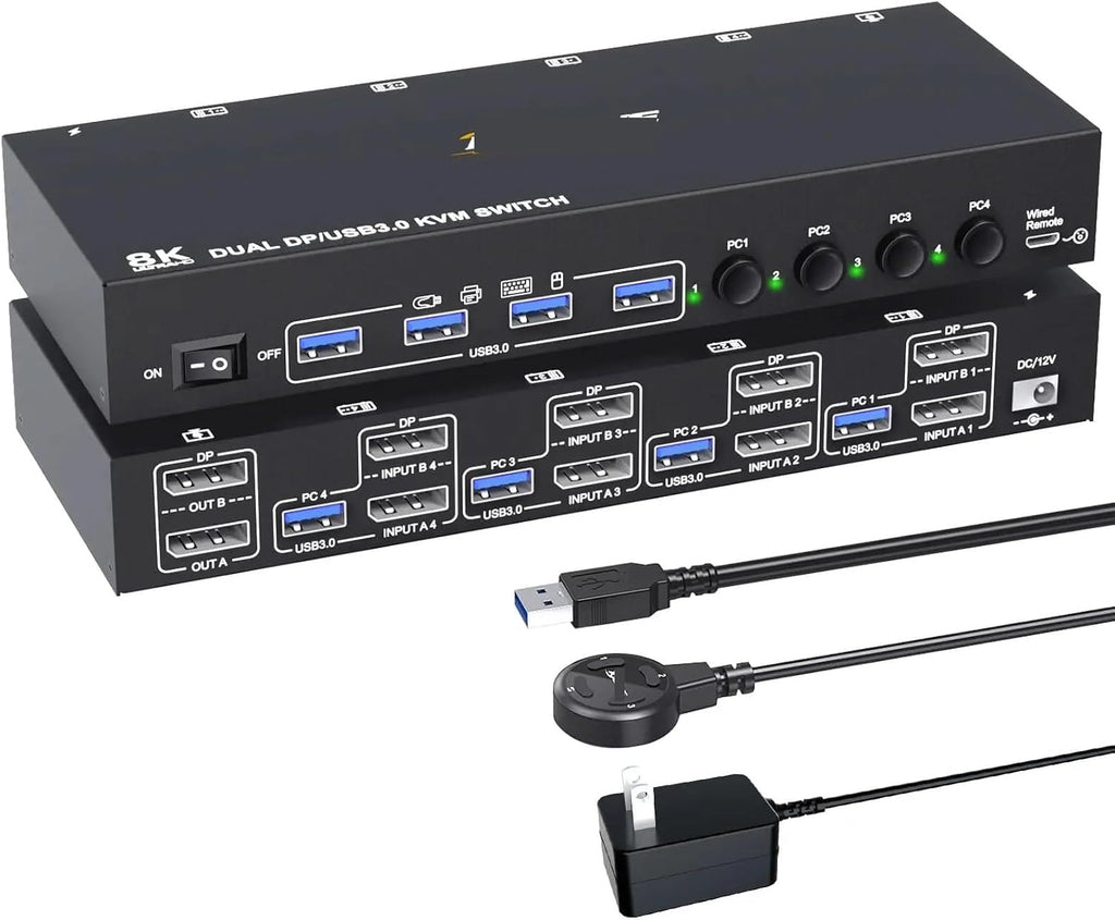 Dual Monitor KVM Switch USB 3.0 Displayport KVM Switch 2 Monitors 3 Computers 3 Computers Share 2 Monitor(302DP EU)