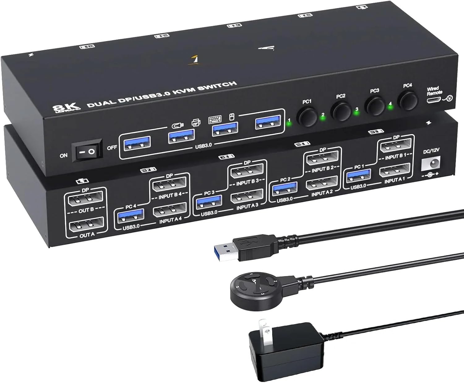 Dual Monitor KVM Switch USB 3.0 Displayport KVM Switch 2 Monitors 3 Computers 3 Computers Share 2 Monitor(402DP US)