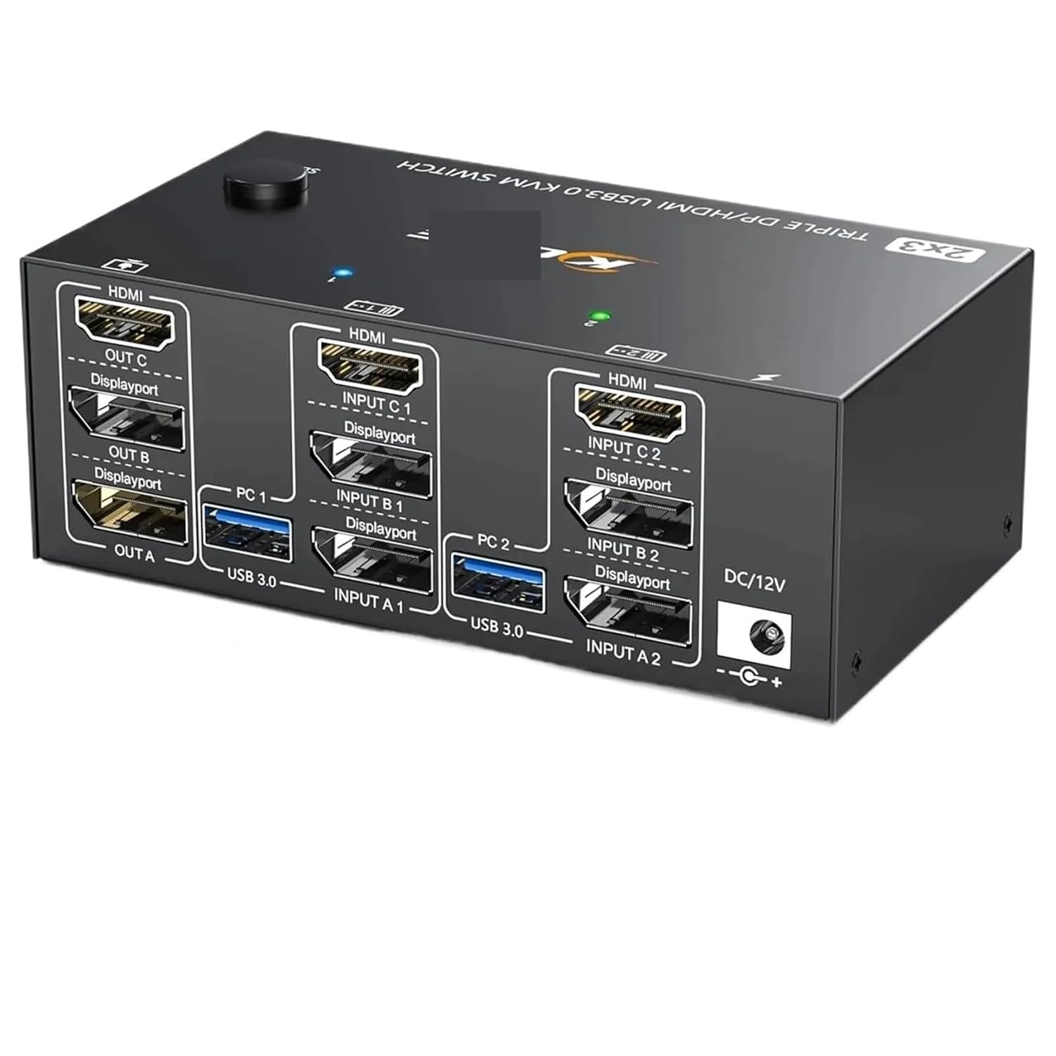 KVM Switch 3 Monitors 2 Computers,Triple Monitors KVM Switch DisplayPort HDMI 3 Ports 8K@60Hz 4K@144Hz Extended Display(203DH AU Plug)