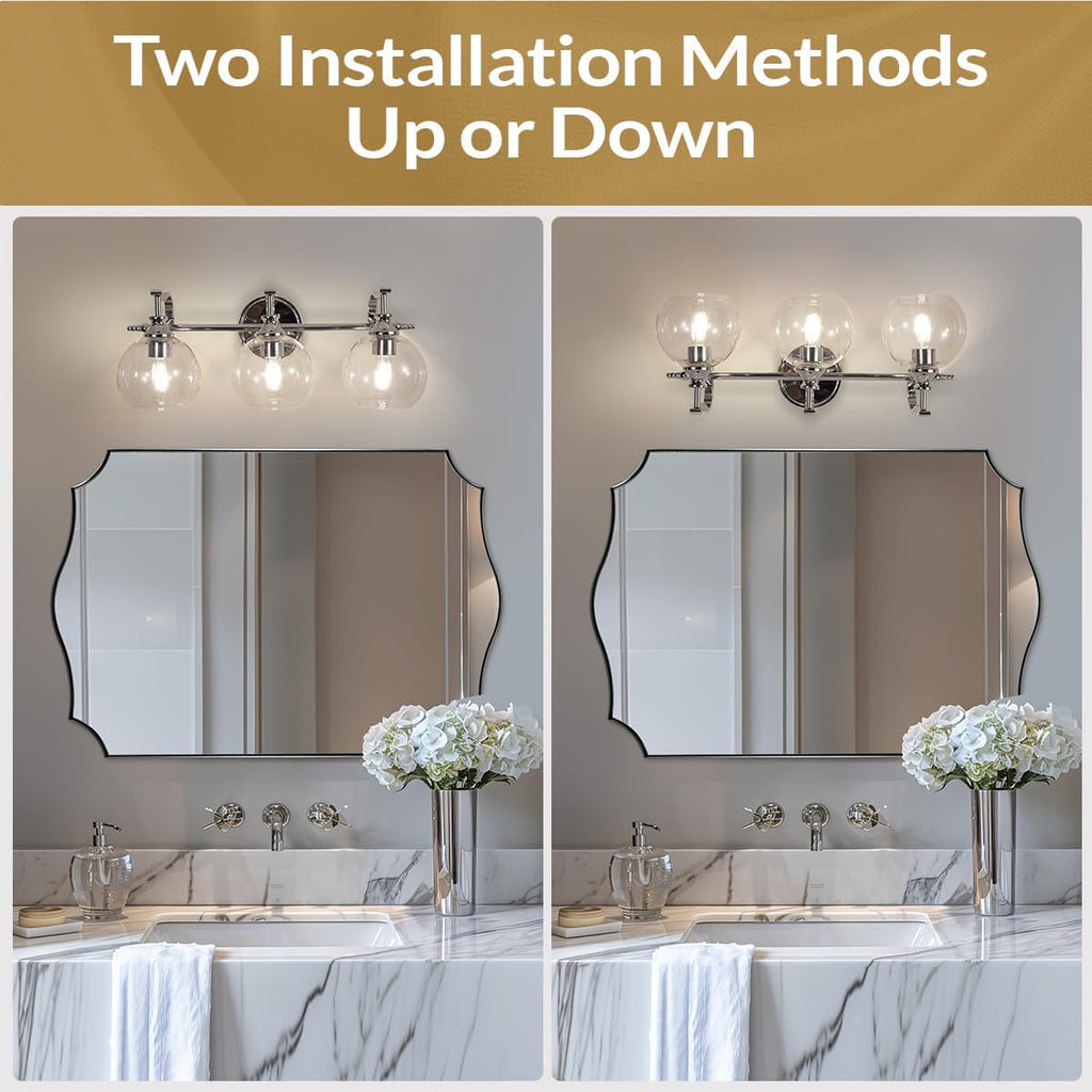 ANDY STAR Chrome Vanity Light, 3-Light Polished Silver Bathroom Light Fixture Over Mirror, Modern Wall Sconce with Clear Glass Shade, Industrial Wall Lighting for Living Room, Bedroom, Hallway, 22.3'