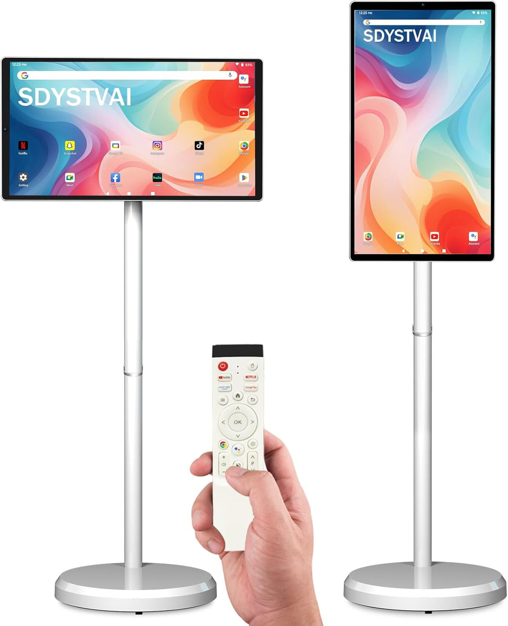21.5' FHD Smart Portable TV, Rolling TV on Wheels, Android 15 OS, 6G +128GB Storage, Portable Touch Screen Monitor, 13MP Camera, Built-in Battery, 60Hz Refresh Rate, Full Swivel Rotation, Voice Remote