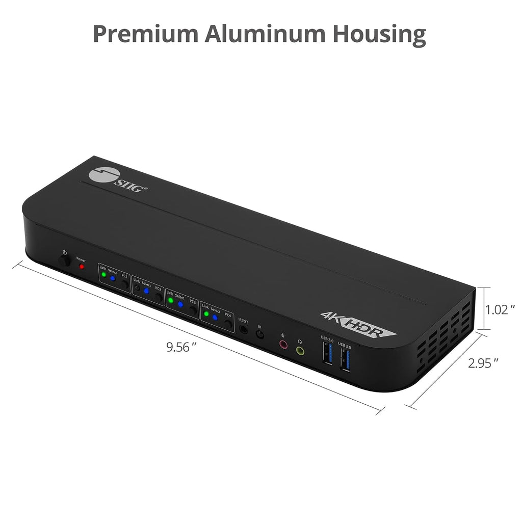 SIIG 4-Port 4K KVM Switch HDMI with Remote Control, 1x HDMI Output, 2X USB 3.2 Type-A Ports, EDID Bypass, Compatible with Windows and Mac (CE-KV0F11-S1)