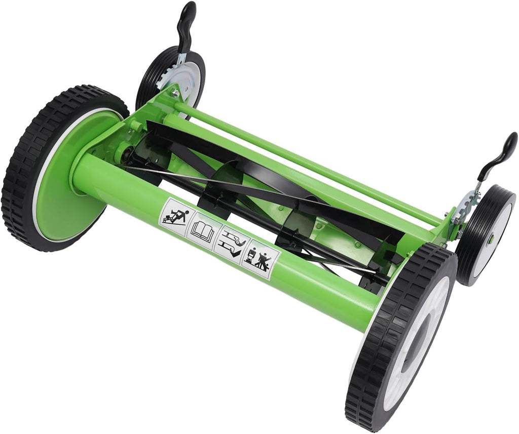 Wheeled 5-Blade Lawn Mower,16-Inch Manual Reel Mower Adjustable Handheld Weeder/Cutting,Push Lawn for Graden (Four Wheeled)