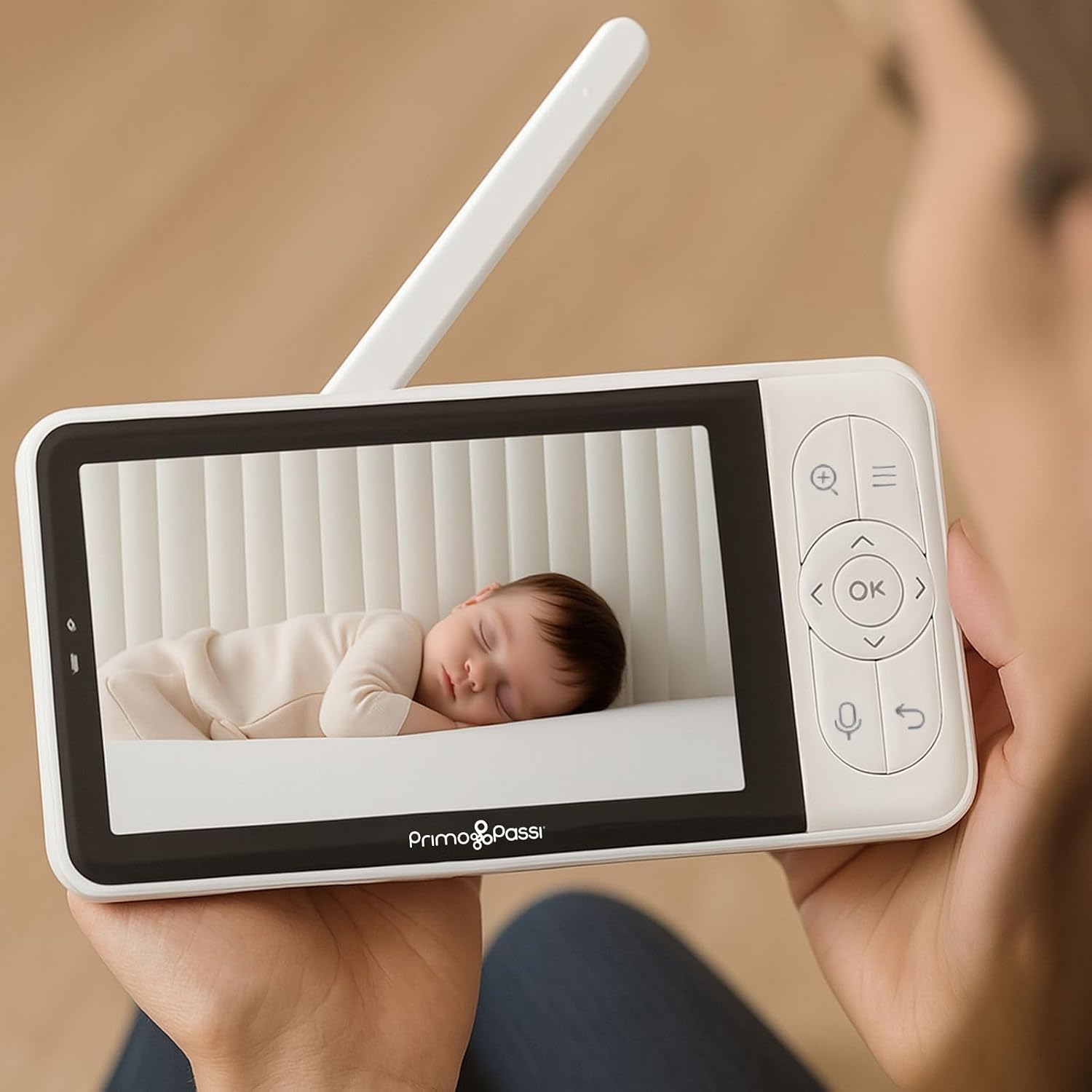 Primo Passi Smart Wi-Fi Baby Monitor with 5' HD Display, Night Vision, Two-Way Audio, Temperature Sensor, and App Access for iOS & Android