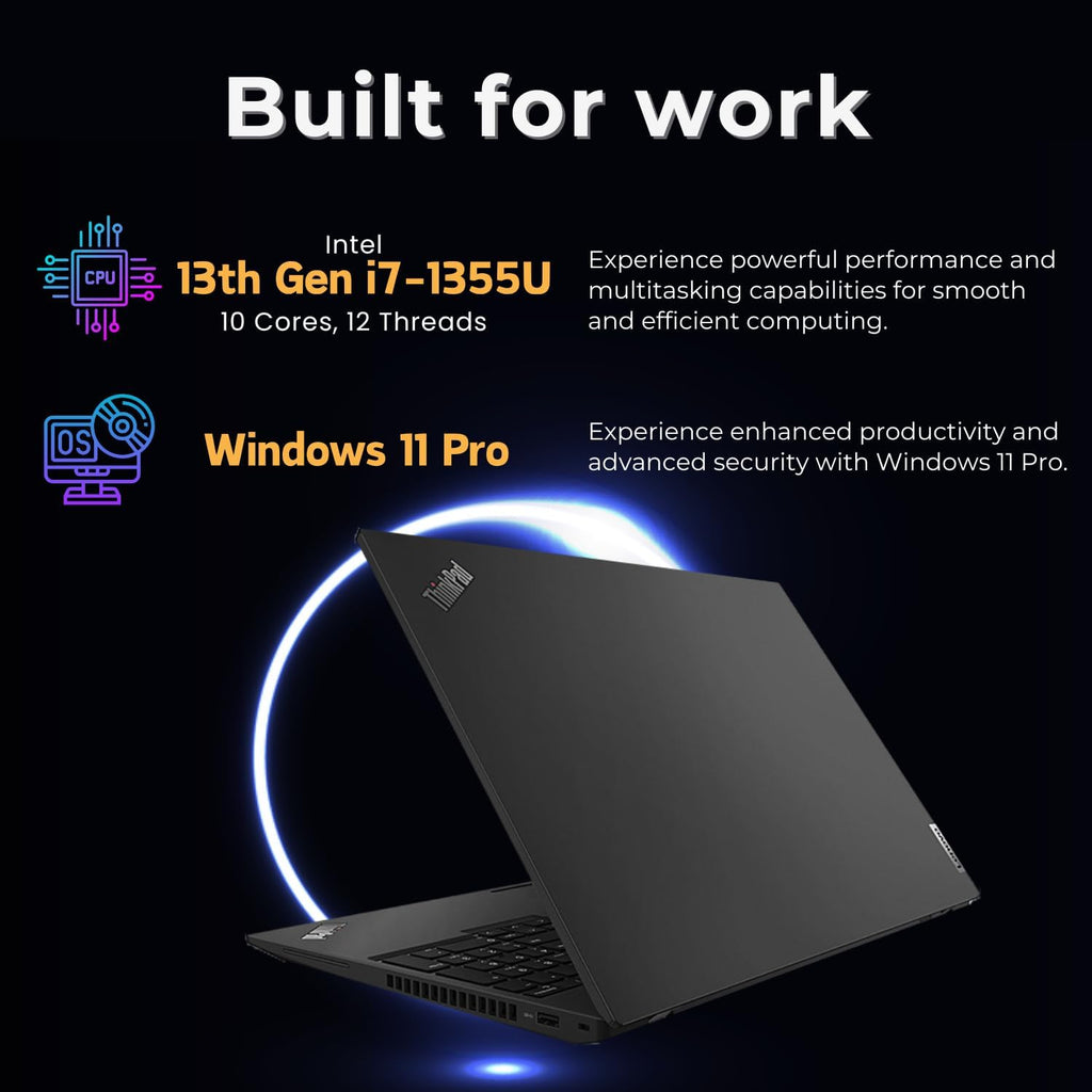 Lenovo ThinkPad T16 16' i7 Business Laptop, FHD+ Display, i7-1355U, 32GB DDR5 RAM, 1TB SSD, SD Card Reader, 1 Yr Warranty, RJ-45, Wi-Fi 6, Windows 11 Pro, Black
