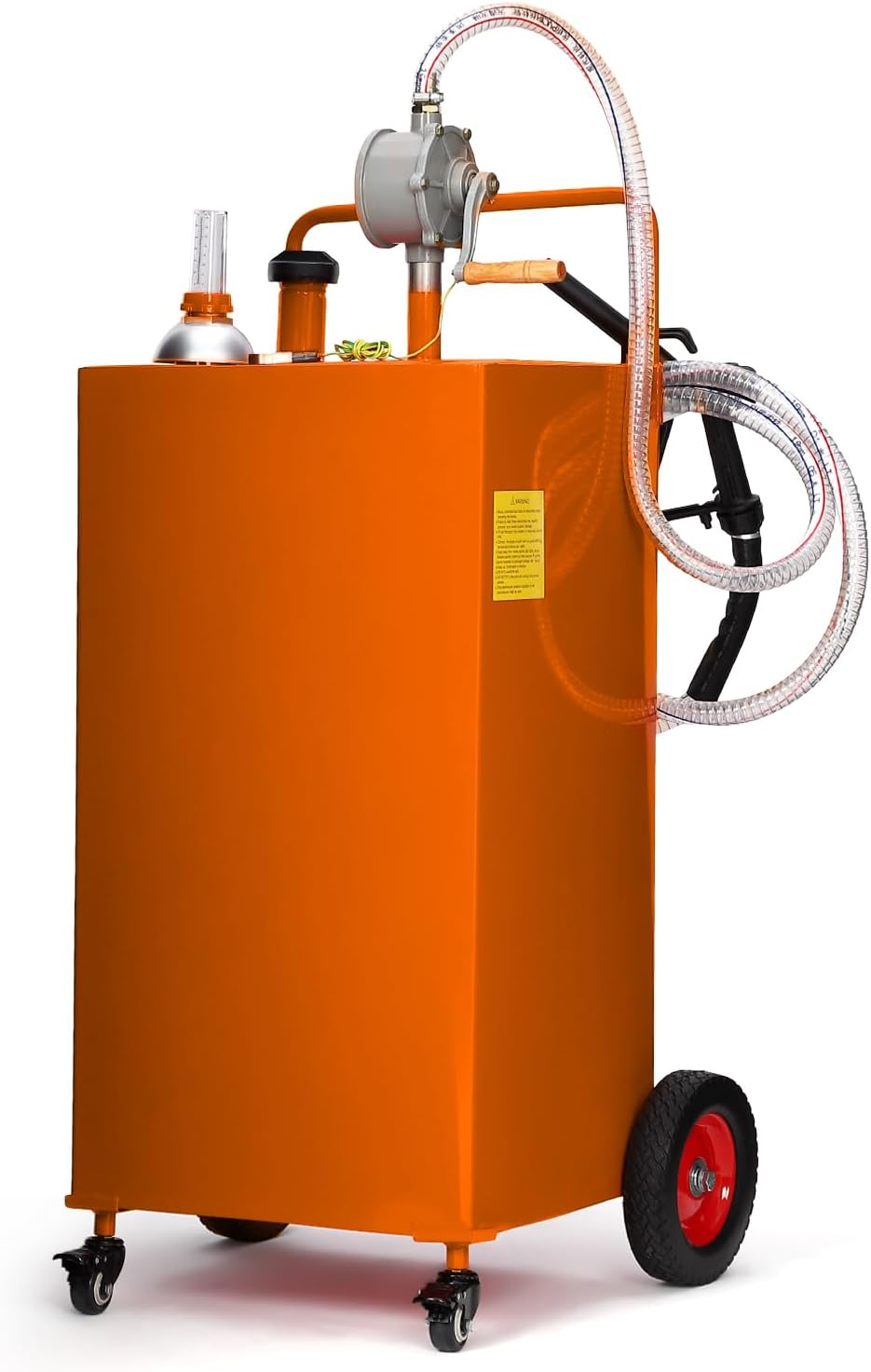 35 Gallon Fuel Caddy w/Manual Pump 4-Wheel Portable Gas & Diesel Storage Tank Heavy-Duty Steel with Hose for Lawn Mower, ATV, Boat, Farm