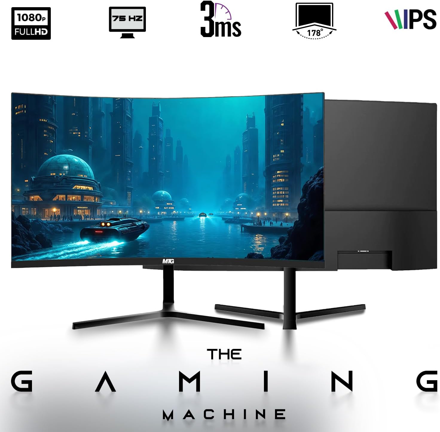 HP Half Dark Desktop Computer PC Lambo AMD A10-9700, 16GB RAM, 1TB SSD, Dual 27 Inch Curved Monitor, RGB KBM with AI Copilot, WiFi, RGB Soundbar, Webcam, Windows 11 (Renewed)