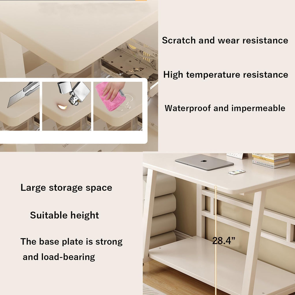 39.4 Inch Compact Rolling Computer Desk with Tier Worktable & Lockable Wheels, Small Computer Desk, Small Desk for Bedroom, Mobile Writing Workstation Easy Assembly for Home Office Small Spaces