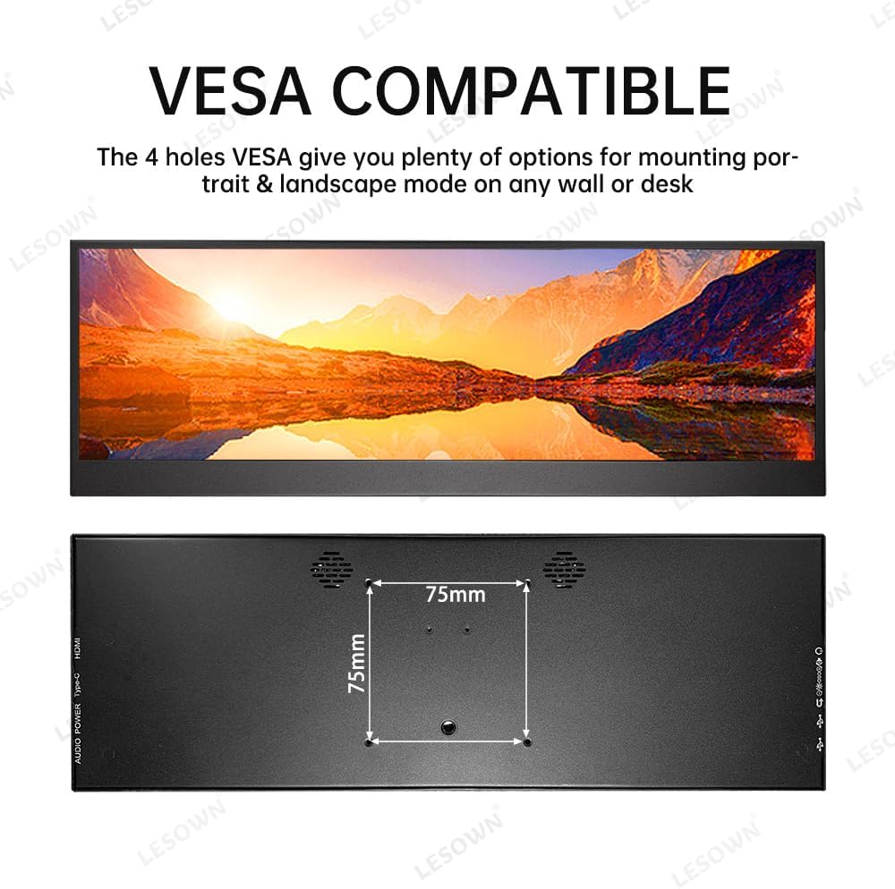 14.1 inch Temp Display Stretched Bar LCD Touch Strip Display USB C & HDMI 1920x550 IPS Sub Extender mini Wide Monitor for GPU CPU Data Monitoring PC Case