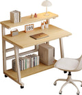 39.4 Inch Compact Rolling Computer Desk with Tier Worktable & Lockable Wheels, Small Computer Desk, Small Desk for Bedroom, Mobile Writing Workstation Easy Assembly for Home Office Small Spaces