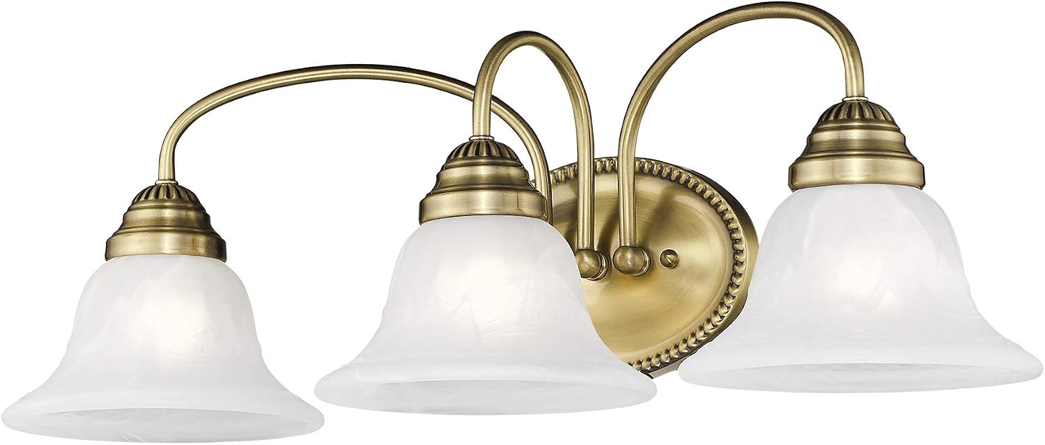 Livex Lighting 1533-01 Edgemont 3 Light Vanity Antique Brass with White Alabaster Glass