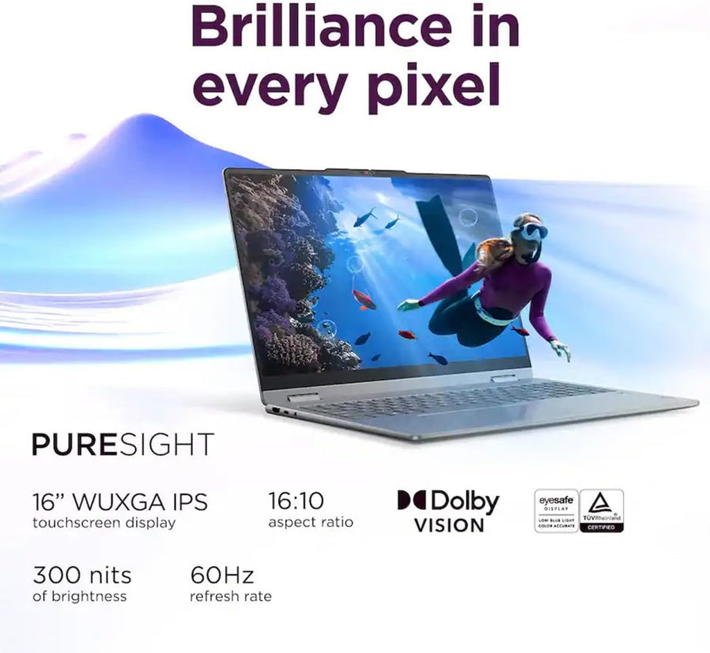 Lenovo Yoga 7i 2 in 1 Laptop, 16' 2K Touchscreen Display, Intel Core Ultra 5 226V, 16GB LPDDR5X RAM 512GB SSD, Intel Arc 130V(Up to 40 Tops), Thunderbolt 4, FP, WiFi 7, 26.5H Battery Life, Win 11