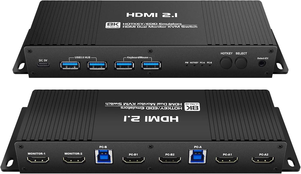 Kvm Switch HDMI 2 Monitors 2 Computers Edid Emulator 4k 144hz Hotkey Switching Dual Monitor kvm Switch hdmi edid 2 Monitors 2 Computers 1440P 120Hz 144hz 165hz 240hz FreeSync G-SYNC