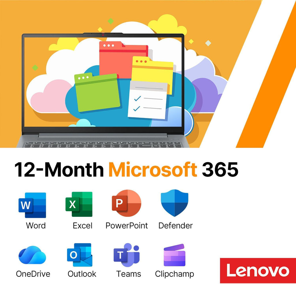 Lenovo IdeaPad Slim 3i 15.6' FHD Laptop • Microsoft Office 365 • 1.1TB Storage • LPDDR5 • Intel 4 Cores • 128GB SSD and 1TB Cloud • WiFi 6 • Military-Grade • Windows 11 • Essential Laptop