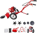 Walk Behind Weed Wacker, 2 Stroke 49 CC Gasoline Weed Eater, 6500-7000R/Min Hand Push String Trimmer with 0.95L Fuel Tank, Foldable Rear Wheel for Mountains, Hills, Plains, Orchards Etc