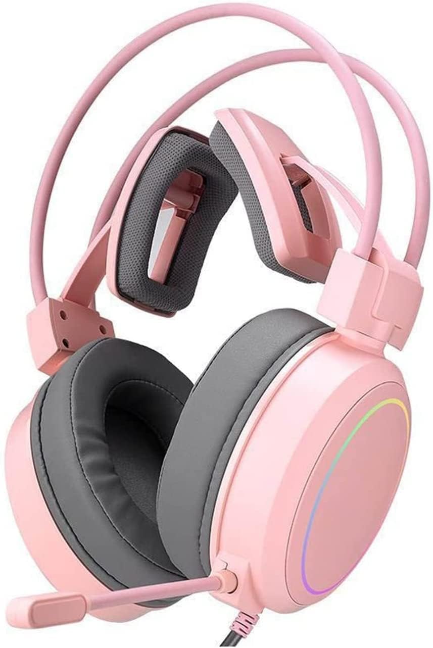 Over-Ear Headphones with Microphone, Lightweight Foldable & Portable Stereo Bass Headphones(Pink)