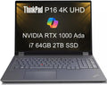 Lenovo ThinkPad P16 Mobile Workstation Laptop (16' 4K UHD (3840 x 2400), NVIDIA RTX 1000 Ada, Intel 20-Core i7-14700HX, 64GB DDR5, 2TB SSD) for Designers, Engineers, 1080p IR Webcam, Win 11 Pro