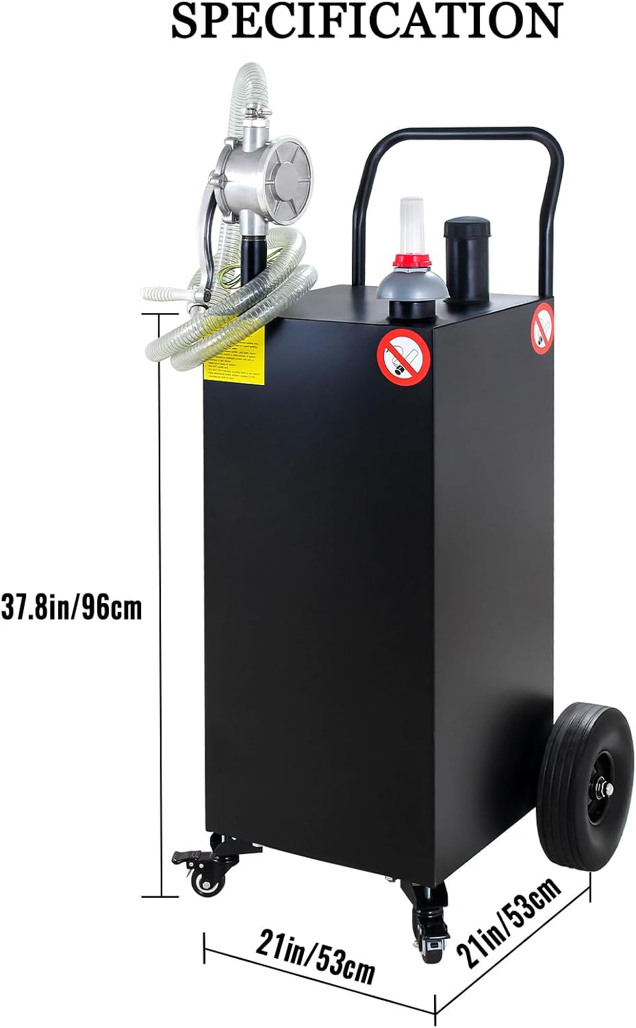 30 Gallon Gas Caddy with Pump, Portable Gas Tank on 4 Wheels, Manual Transfer Pump for Gasoline & Diesel, Large Fuel Storage Tank for Cars, Lawn Mowers, ATVs, Boats