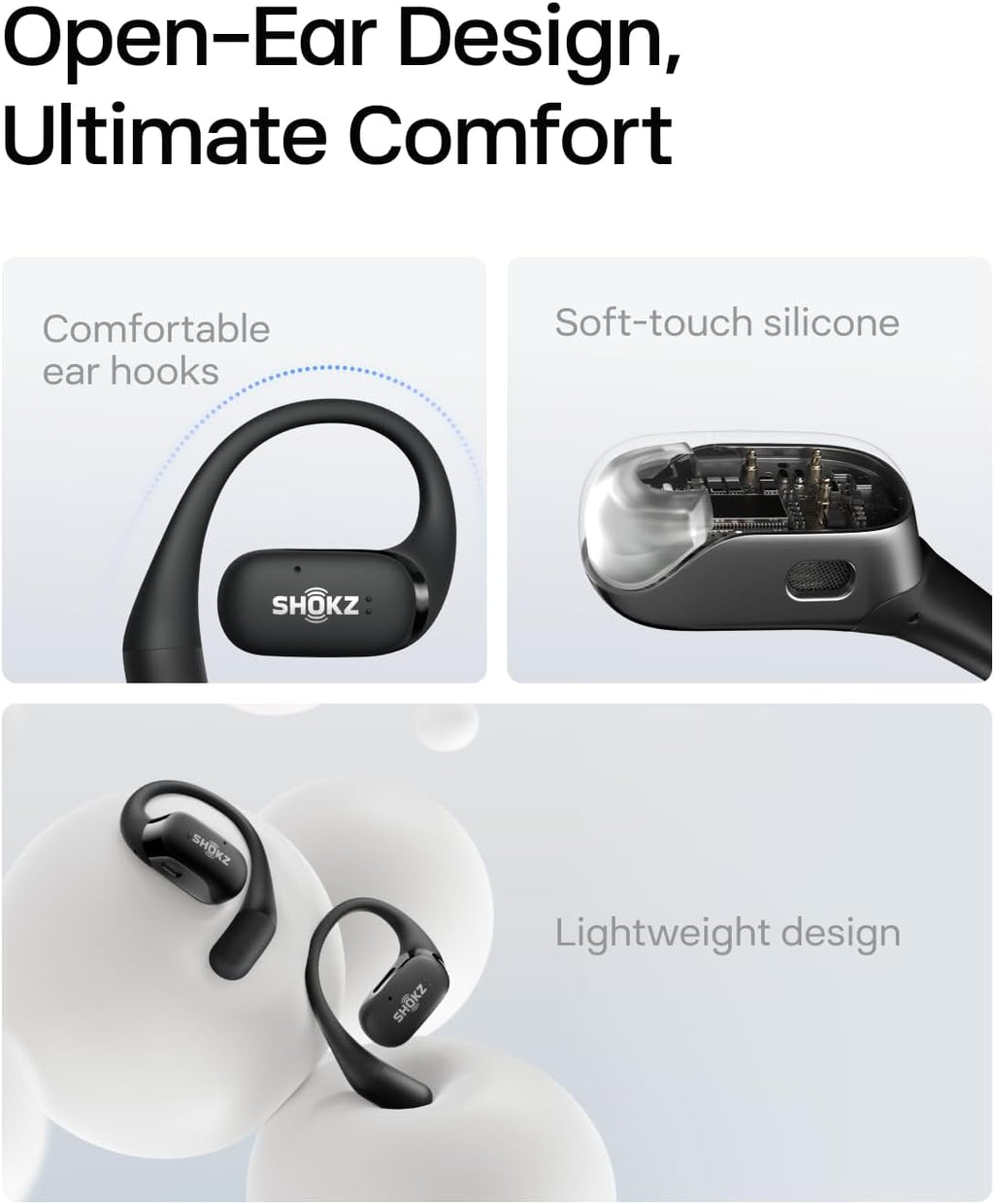 SHOKZ OpenFit-Open-Ear True Wireless Bluetooth Headphones with Microphone,Earbuds with Earhooks,Sweat Resistant,Fast Charging,28HRS Playtime,Compatible with iPhone&Android,Black,Bluetooth5.2