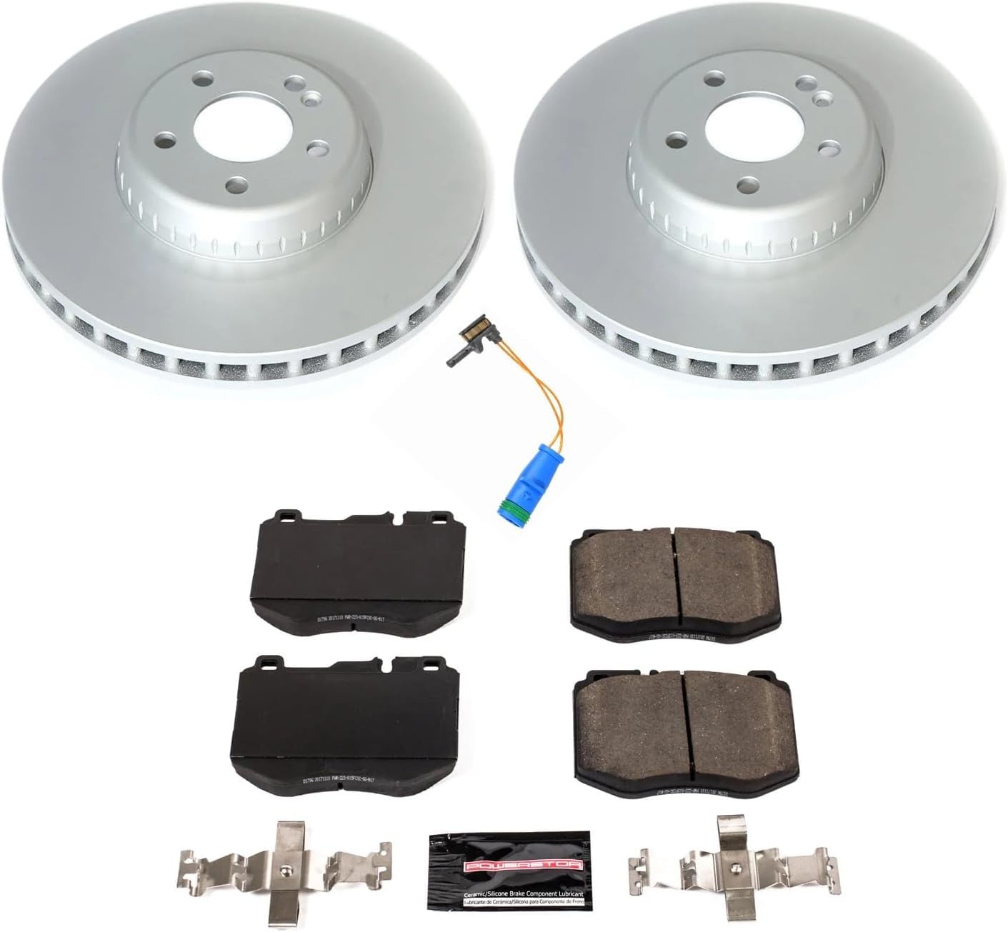 PowerStop Front Brake Kit for Mercedes-Benz E300 2017 | Mercedes-Benz GLC300 2016-18 - Fully-Coated Disc Rotors with Z23 Carbon-Fiber Ceramic Brake Pads Upgrade, CRK8073