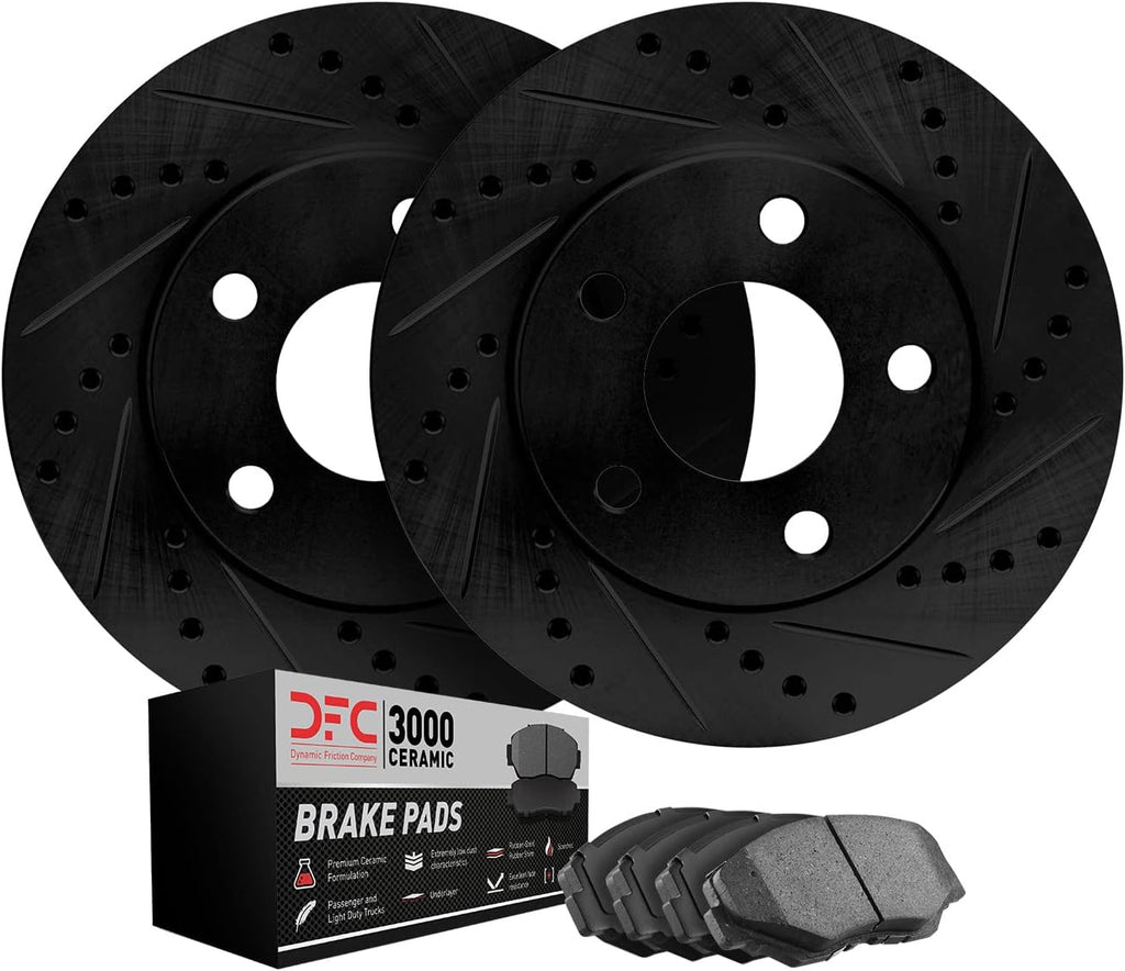 Dynamic Friction Company Front Brakes and Rotors|DrilledBrake Rotors| Front 3000 Ceramic Brake Pads and Rotors Kit| Automotive Replacement Brake Kits