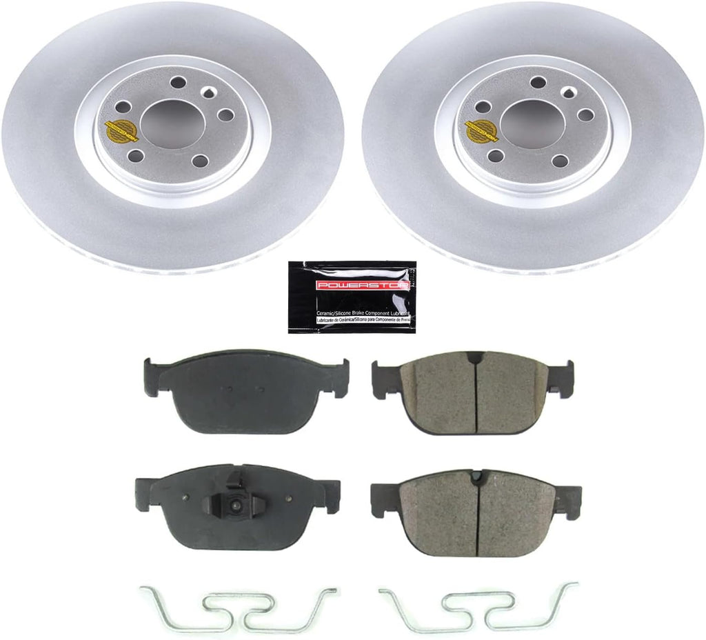 PowerStop Front Brake Kit for Volvo S60 2019-25 |S90 2017-24 |V60 2019-21 |V60 Cross Country 2020-24 |V90 2018-21 - Fully-Coated Disc Rotors with Z23 Carbon-Fiber Ceramic Brake Pads Upgrade, CRK7703
