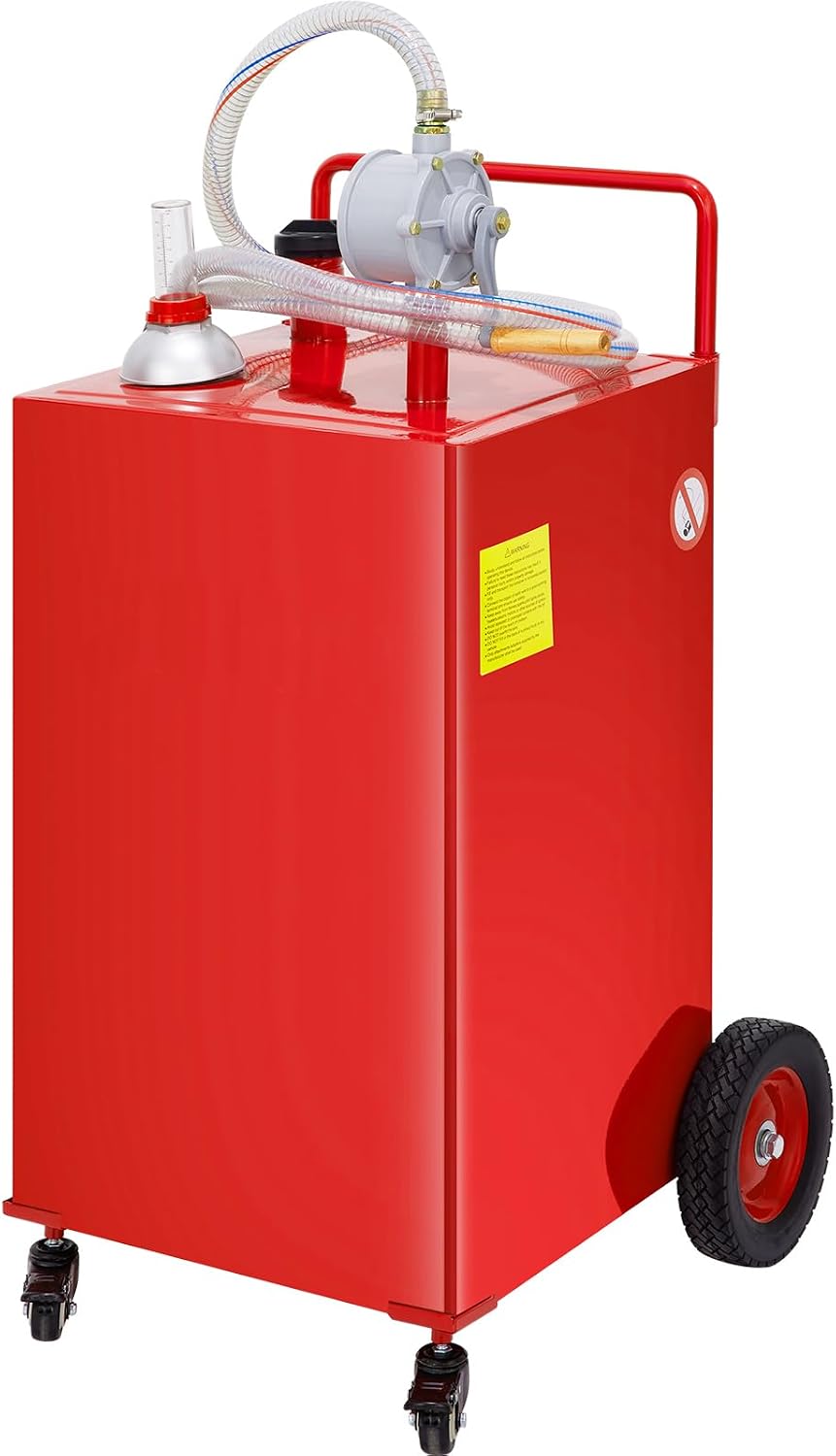Happybuy Fuel Caddy, 35 Gallon, Gas Storage Tank on 4 Wheels, with Manual Transfer Pump, Gasoline Diesel Fuel Container for Cars, Lawn Mowers