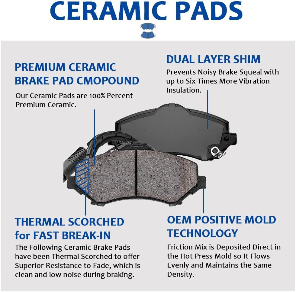 Front(12') and Rear(12.99') Brake Kit Fit for Chevrolet Avalanche Silverado Suburban Tahoe Cadillac Escalade ESV EXT GMC Sierra Yukon Drilled and Slotted Brake Rotors Ceramic Brake Pads Fit 4WD/AWD