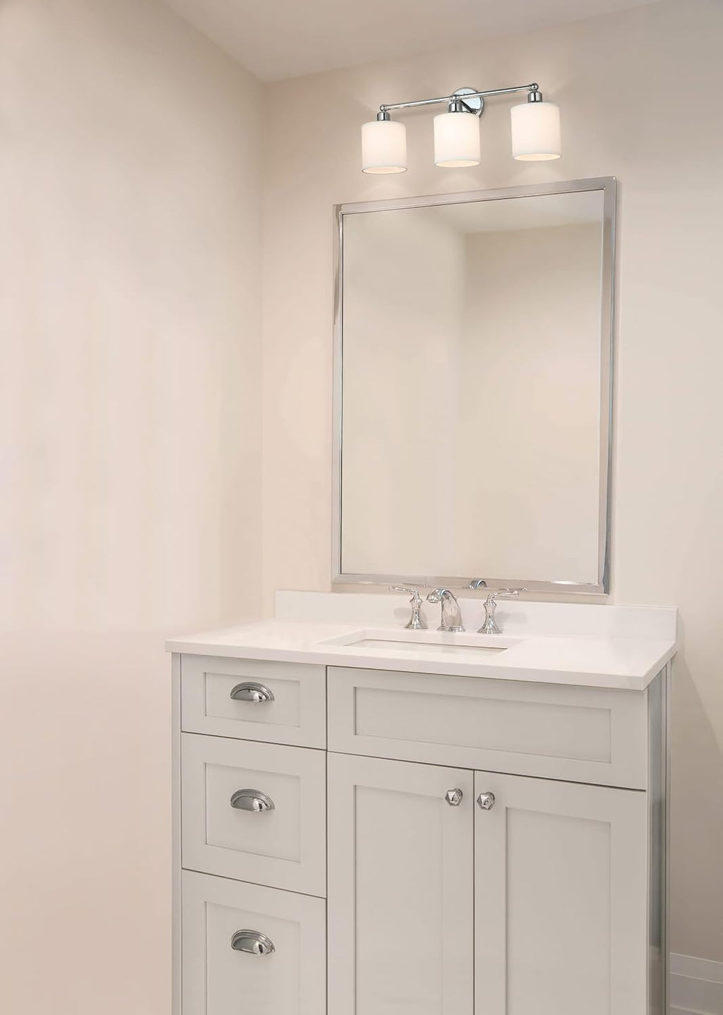 XiNBEi Lighting Wall Light, Bathroom Vanity Light with Fabric Shade, 3 Light Wall Fixture Chrome Finish for Bathroom XB-W1214-3-CH