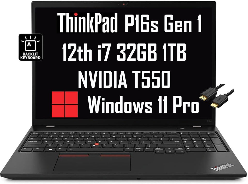 Lenovo ThinkPad P16s Mobile Workstation & Business Laptop (16' FHD+, Intel 12-Core i7-1260P, 32GB RAM, 1TB SSD, NVIDIA T550), Backlit Keyboard, Webcam, Wi-Fi 6E, IST Cable, Win 11 Pro, Black - 2024