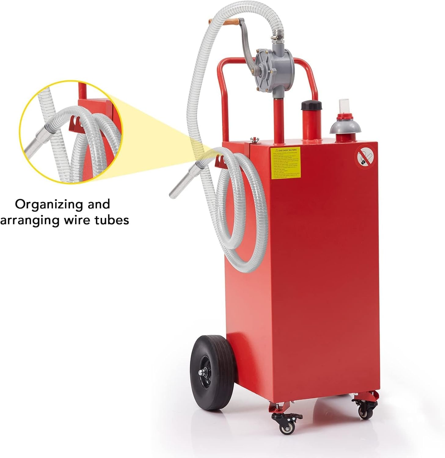50 Gallon Fuel Caddy, Portable Gas Tank with Reversible Rotary Manual Siphon Pump, Fuel Transfer Storage Tank with 4 Solid Rubber Rollers, Gasoline Diesel Can for Car, Boat, Lawn Mower, ATV, Red