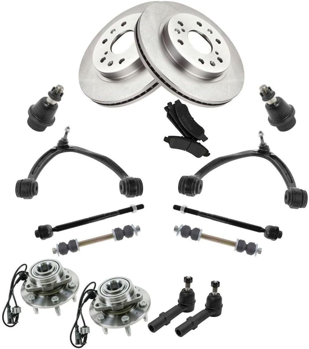 17pc Kit Brake Pads & Rotors Tie Rods Control Arms Integrated 6 Lug for Chevy for Avalanche 2008-2013 for Tahoe 2008-2014 for Silverado 1500 2007-2013 for Suburban 1500 2007-2014