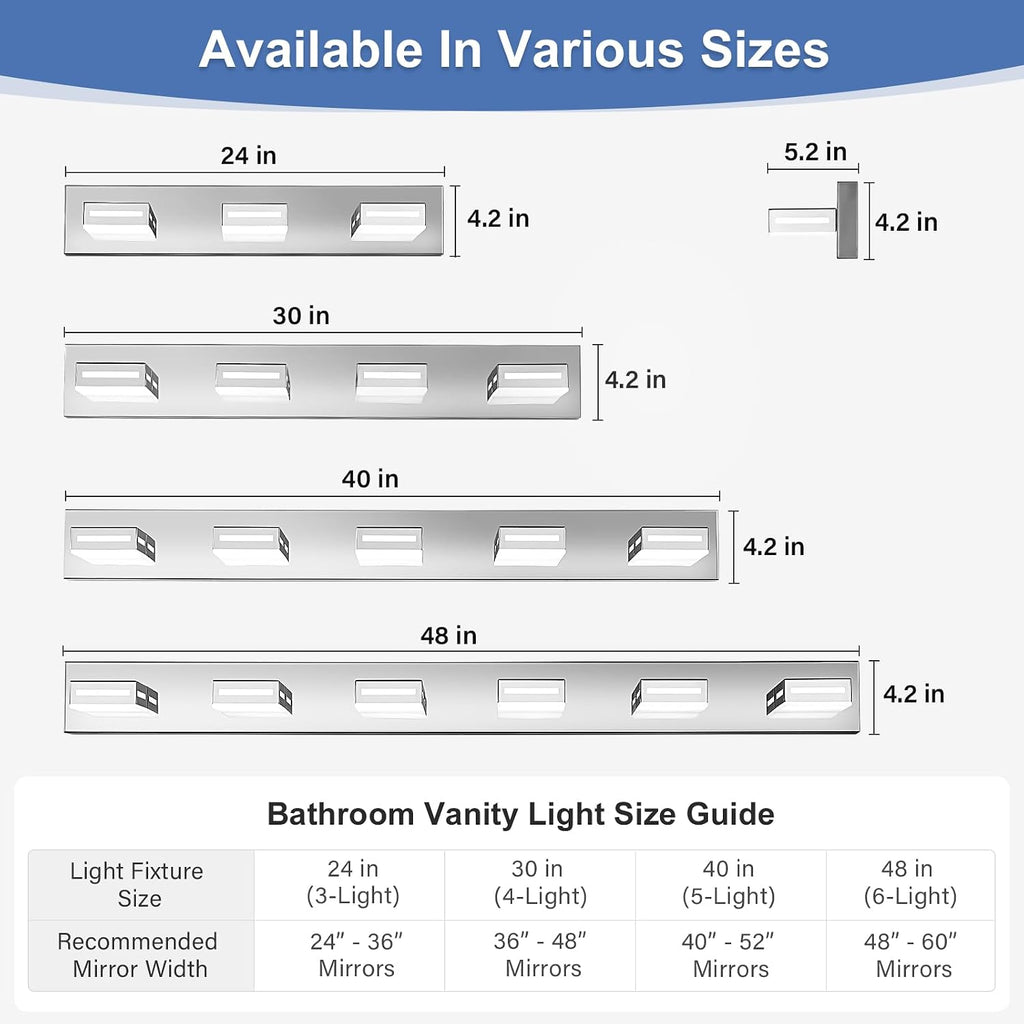 LED Modern Bathroom Light Fixtures, 5-Light 40-Inch Chrome Vanity Lights for Bathroom Lighting Fixtures Over Mirror, 6000K Cool White 350° Rotatable Wall Lamp