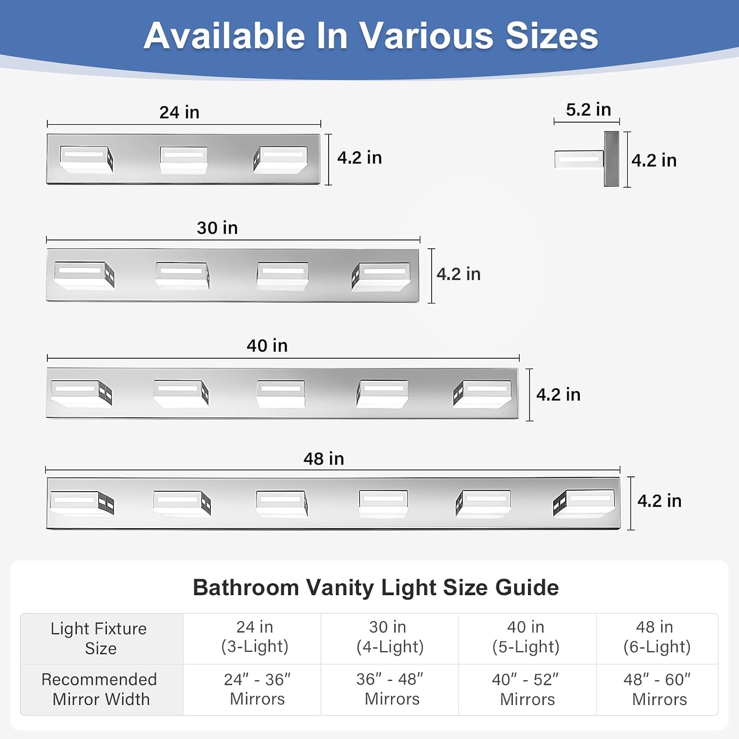 LED Modern Bathroom Light Fixtures, 5-Light 40-Inch Chrome Vanity Lights for Bathroom Lighting Fixtures Over Mirror, 6000K Cool White 350° Rotatable Wall Lamp