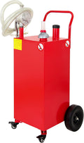 Gas Caddy 35 Gallon, Portable Fuel Storage Tank with 4 Wheels, Gasoline Diesel Can with Pump Rolling and Solid Rubber Wheels for Cars Lawnmowers ATVs Boats Motorcycles Red